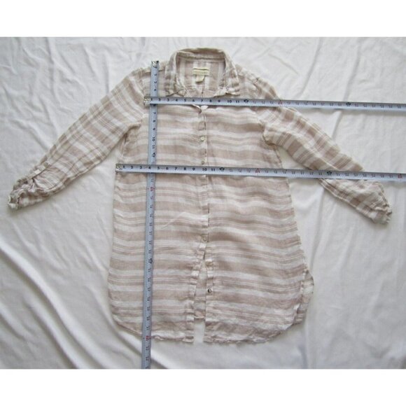 Women Cynthia Rowley 100% Linen Stripe Roll Up Sleeve Button Blouse Sz M (WB169) - Picture 3 of 9
